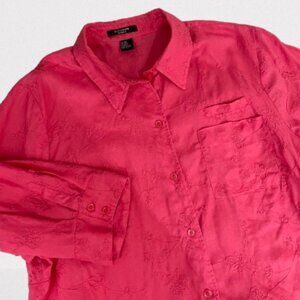 Autograph Women’s Linen Embroidered Pink Shirt Blouse 3/4 Sleeve Size 3X
